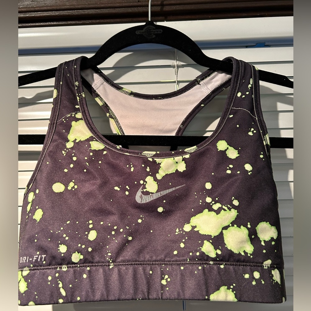 Green paint splatter sports bra